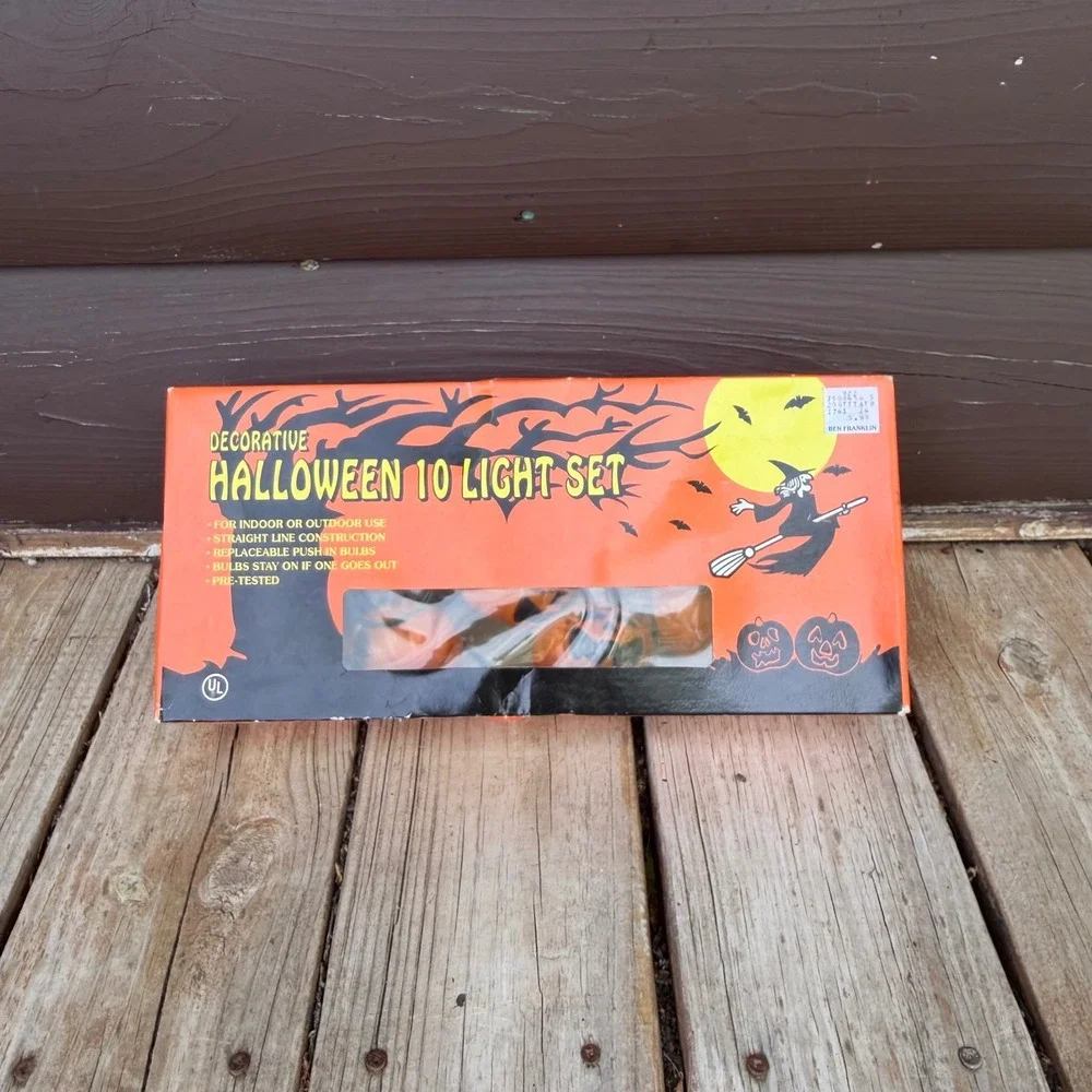 Ben Franklin Vintage Halloween Pumpkin String Lights 10 Light Set Orange 2.5in